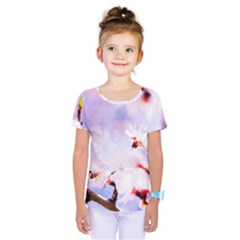 Pink Sakura Purple Background Kids  One Piece Tee