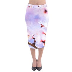 Pink Sakura Purple Background Velvet Midi Pencil Skirt