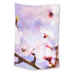 Pink Sakura Purple Background Large Tapestry