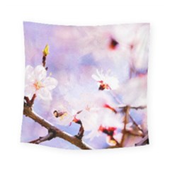 Pink Sakura Purple Background Square Tapestry (Small)