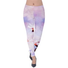 Pink Sakura Purple Background Velvet Leggings