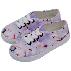 Pink Sakura Purple Background Kids  Classic Low Top Sneakers