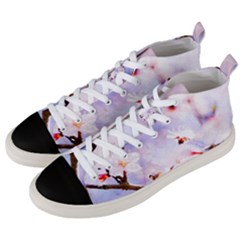 Pink Sakura Purple Background Men s Mid-top Canvas Sneakers by FunnyCow