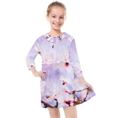 Pink Sakura Purple Background Kids  Quarter Sleeve Shirt Dress