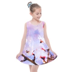 Pink Sakura Purple Background Kids  Summer Dress