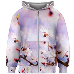 Pink Sakura Purple Background Kids Zipper Hoodie Without Drawstring