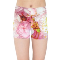 Pink Flowering Almond Flowers Kids Sports Shorts by FunnyCow