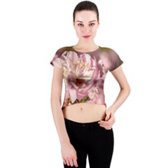 Beautiful Flowering Almond Crew Neck Crop Top by FunnyCow