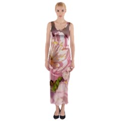 Beautiful Flowering Almond Fitted Maxi Dress by FunnyCow