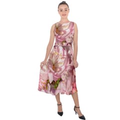 Beautiful Flowering Almond Midi Tie-back Chiffon Dress by FunnyCow