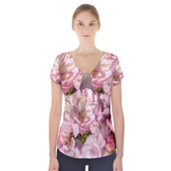 Beautiful Flowering Almond Short Sleeve Front Detail Top by FunnyCow