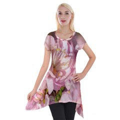 Beautiful Flowering Almond Short Sleeve Side Drop Tunic by FunnyCow