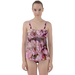 Beautiful Flowering Almond Twist Front Tankini Set by FunnyCow
