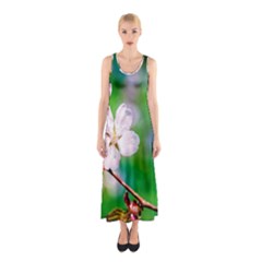 Sakura Flowers On Green Sleeveless Maxi Dress by FunnyCow