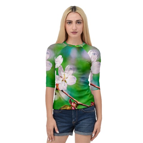 Sakura Flowers On Green Quarter Sleeve Raglan Tee by FunnyCow