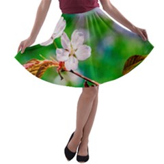 Sakura Flowers On Green A-line Skater Skirt by FunnyCow