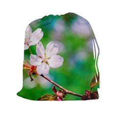 Sakura Flowers On Green Drawstring Pouches (xxl) by FunnyCow