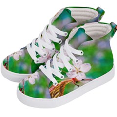 Sakura Flowers On Green Kid s Hi-top Skate Sneakers by FunnyCow