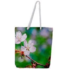 Sakura Flowers On Green Full Print Rope Handle Tote (large) by FunnyCow