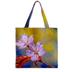 Sakura Flowers On Yellow Grocery Tote Bag by FunnyCow