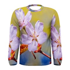 Sakura Flowers On Yellow Men s Long Sleeve Tee by FunnyCow