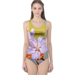 Sakura Flowers On Yellow One Piece Swimsuit by FunnyCow