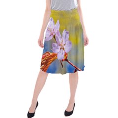 Sakura Flowers On Yellow Midi Beach Skirt by FunnyCow