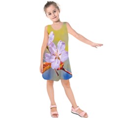 Sakura Flowers On Yellow Kids  Sleeveless Dress by FunnyCow