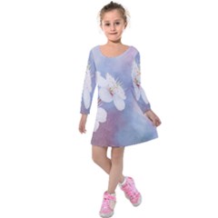 Pink Mist Of Sakura Kids  Long Sleeve Velvet Dress by FunnyCow