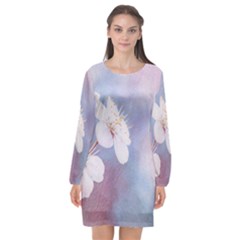 Pink Mist Of Sakura Long Sleeve Chiffon Shift Dress  by FunnyCow