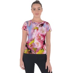 Flowering Almond Flowersg Short Sleeve Sports Top  by FunnyCow