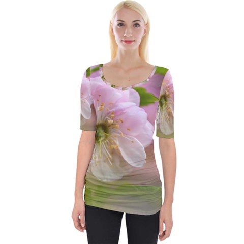 Single Almond Flower Wide Neckline Tee by FunnyCow