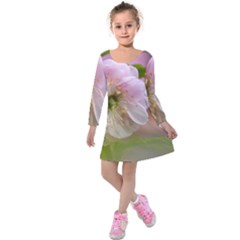 Single Almond Flower Kids  Long Sleeve Velvet Dress by FunnyCow