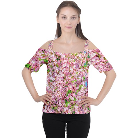 Almond Tree In Bloom Cutout Shoulder Tee by FunnyCow