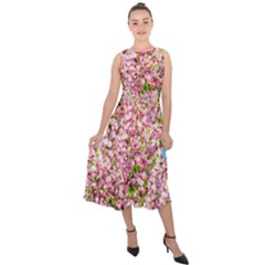 Almond Tree In Bloom Midi Tie-back Chiffon Dress by FunnyCow