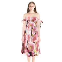 Blooming Almond At Sunset Shoulder Tie Bardot Midi Dress by FunnyCow