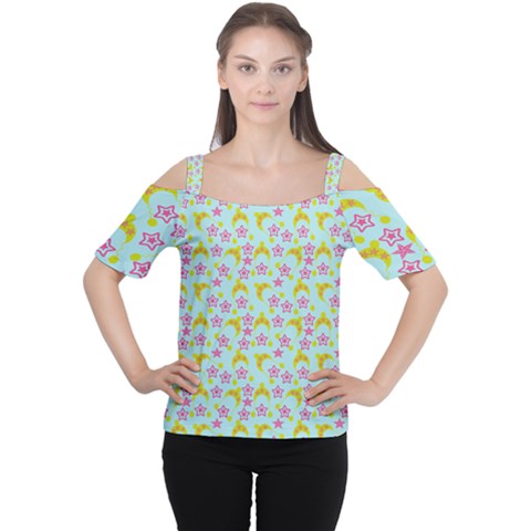 Blue Star Yellow Hats Cutout Shoulder Tee by snowwhitegirl