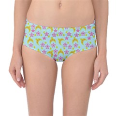 Blue Star Yellow Hats Mid-Waist Bikini Bottoms