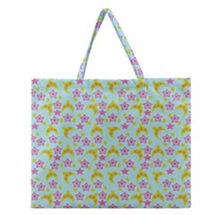 Blue Star Yellow Hats Zipper Large Tote Bag