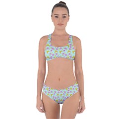 Blue Star Yellow Hats Criss Cross Bikini Set