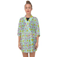 Blue Star Yellow Hats Half Sleeve Chiffon Kimono