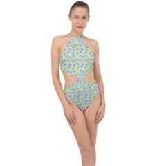 Blue Star Yellow Hats Halter Side Cut Swimsuit