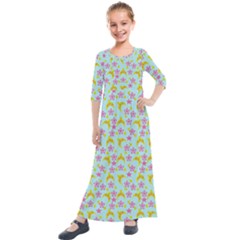 Blue Star Yellow Hats Kids  Quarter Sleeve Maxi Dress