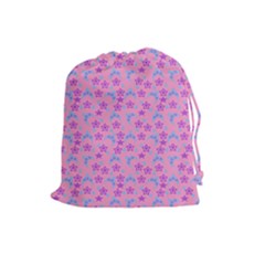 Pink Star Blue Hats Drawstring Pouches (Large) 