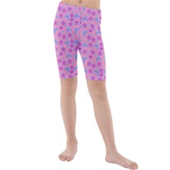 Pink Star Blue Hats Kids  Mid Length Swim Shorts