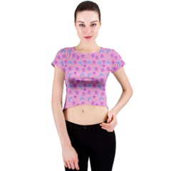 Pink Star Blue Hats Crew Neck Crop Top