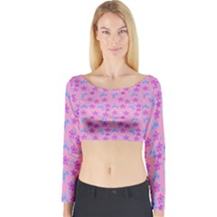 Pink Star Blue Hats Long Sleeve Crop Top