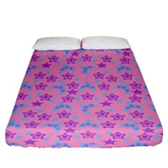 Pink Star Blue Hats Fitted Sheet (Queen Size)