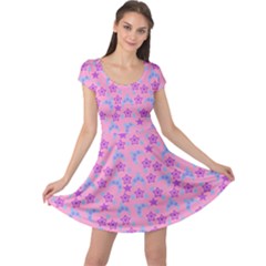 Pink Star Blue Hats Cap Sleeve Dress