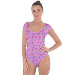 Pink Star Blue Hats Short Sleeve Leotard 